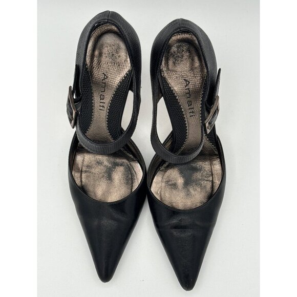 Amalfi Black Leather Stiletto Heels With Ankle Strap Size 7 Made In Italy Profes - Picture 3 of 7